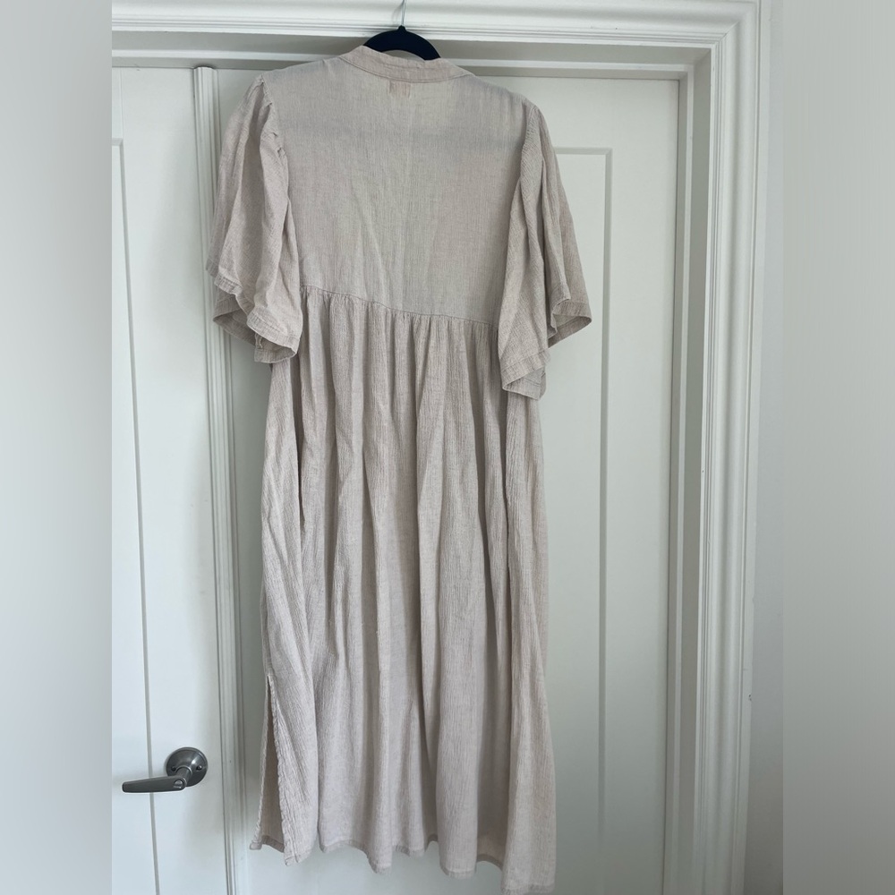 Opia Beige Maxi Dress with Flutter Sleeves